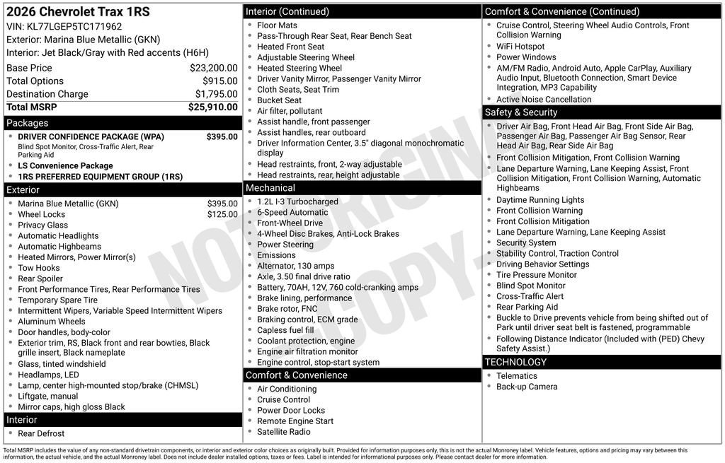 New 2026 Chevrolet Trax RS w/ Driver Confidence Package FWD image 10