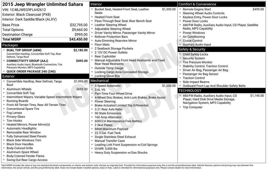 Used 2015 Jeep Wrangler Unlimited Sahara w/ Dual Top Group AWD/4WD image 6