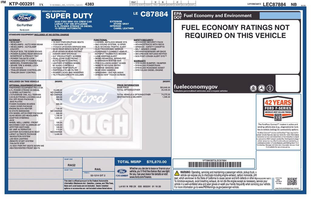 Certified 2020 Ford F350 Lariat w/ Lariat Ultimate Package AWD/4WD image 38