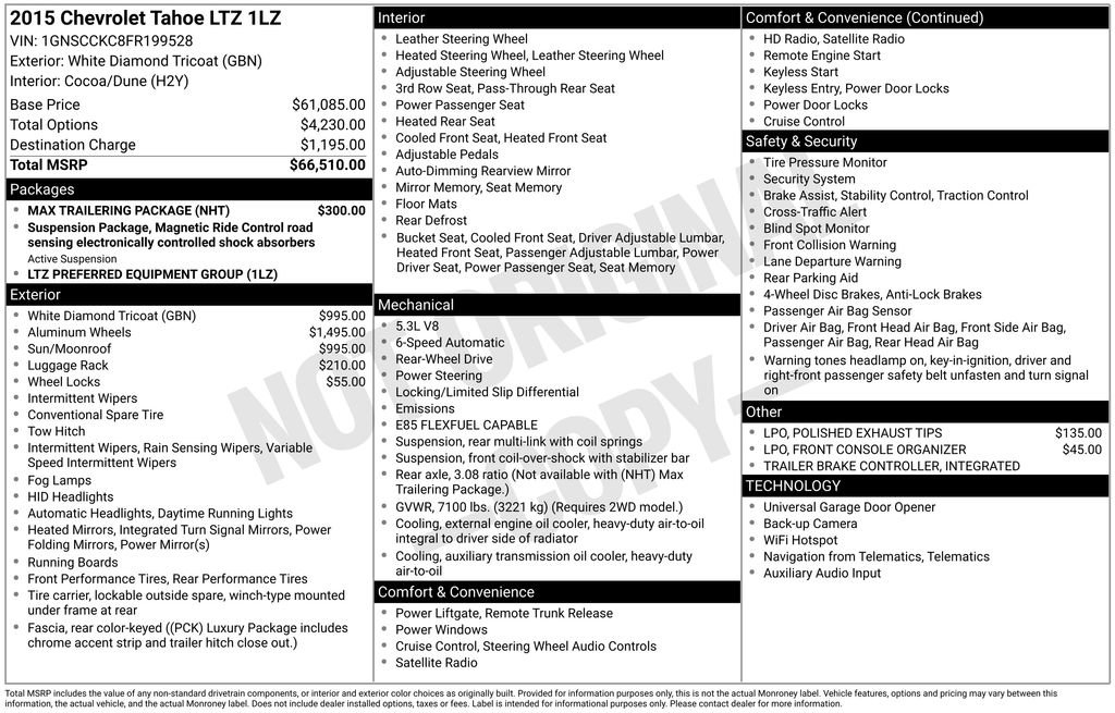 Used 2015 Chevrolet Tahoe LTZ w/ Max Trailering Package RWD image 29
