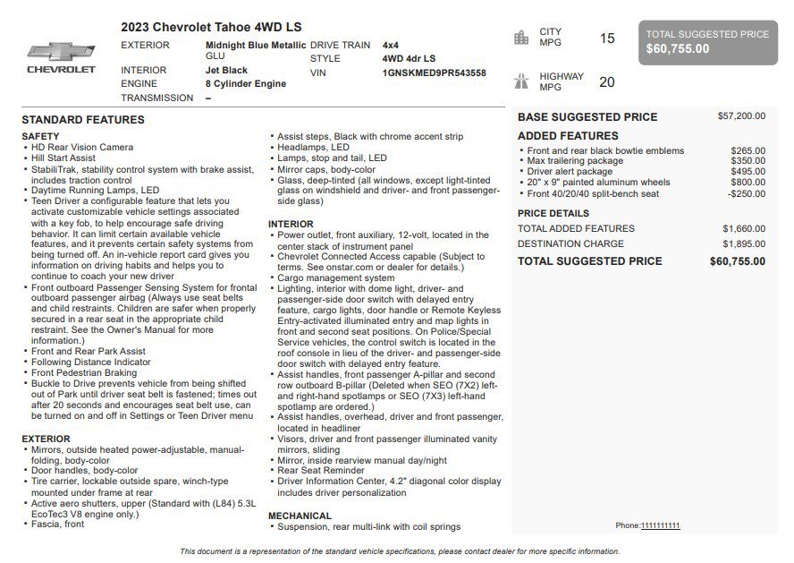 Certified 2023 Chevrolet Tahoe LS w/ Driver Alert Package AWD/4WD image 33