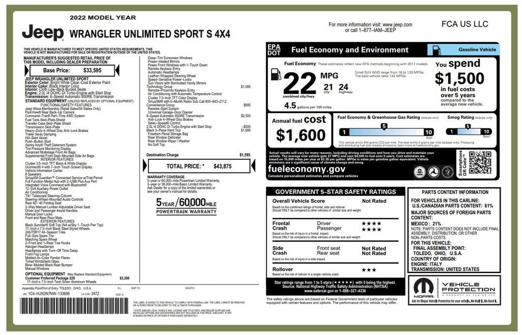 Certified 2022 Jeep Wrangler Unlimited Sport AWD/4WD image 4