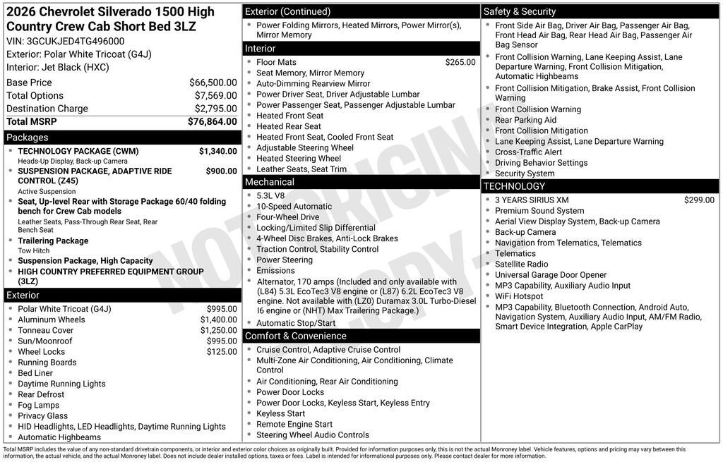 New 2026 Chevrolet Silverado 1500 High Country w/ Technology Package AWD/4WD image 11