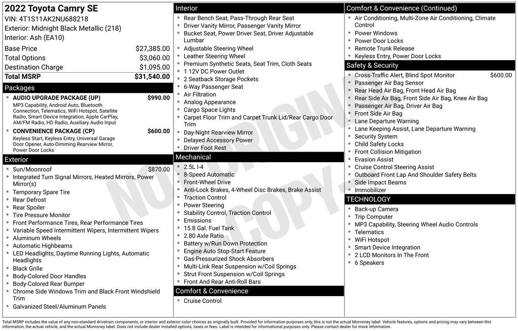 Used 2022 Toyota Camry SE w/ Audio Upgrade Package FWD image 6