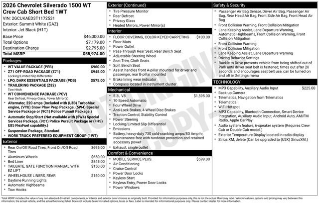 New 2026 Chevrolet Silverado 1500 W/T w/ WT Value Package AWD/4WD image 26