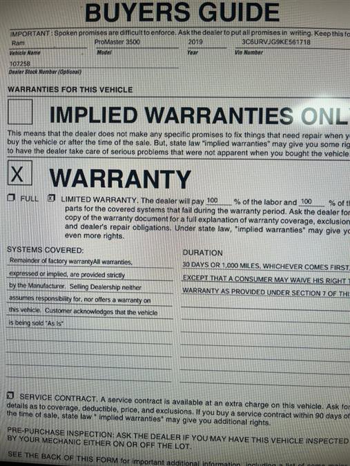 Used 2019 RAM ProMaster 3500 image 9