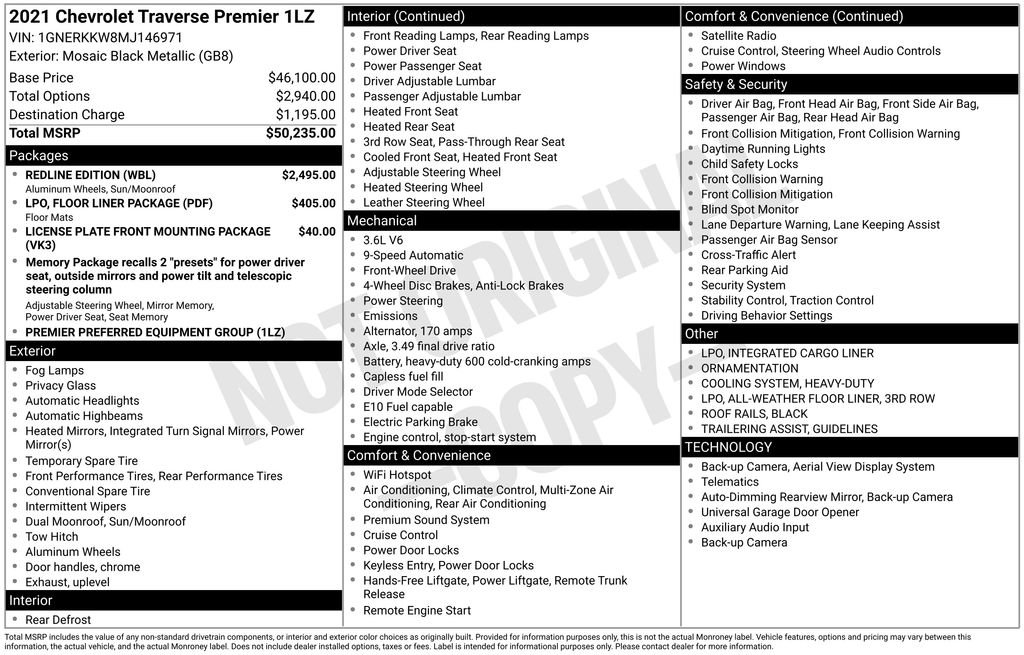 Used 2021 Chevrolet Traverse Premier w/ Redline Edition image 6