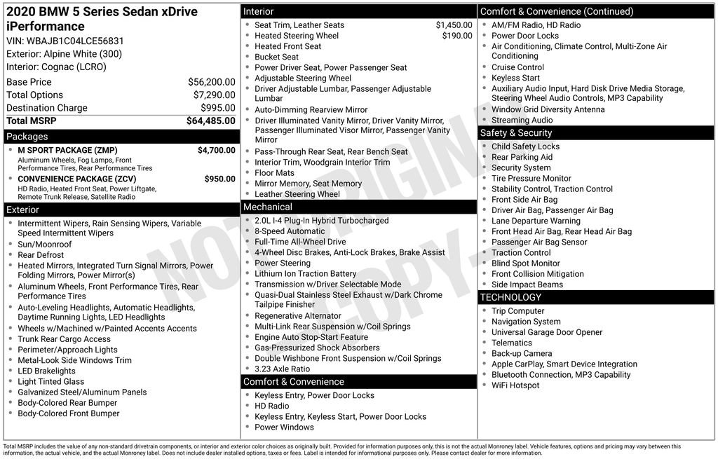 Used 2020 BMW 530e xDrive w/ M Sport Package image 6