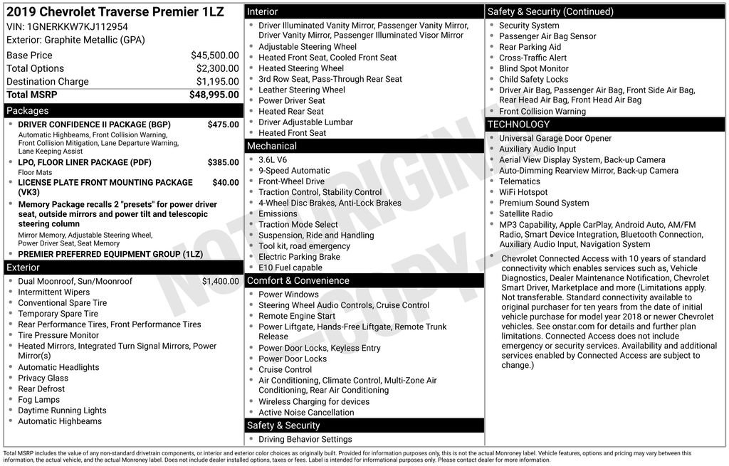 Used 2019 Chevrolet Traverse Premier w/ Driver Confidence II Package FWD image 2