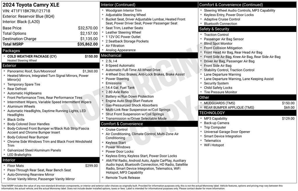 Certified 2024 Toyota Camry XLE w/ Cold Weather Package AWD/4WD image 35