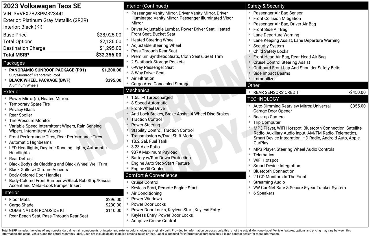Used 2023 Volkswagen Taos SE w/ Panoramic Sunroof Package FWD image 5