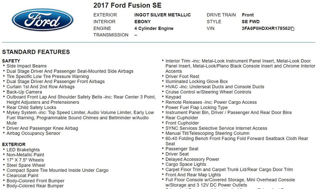 Used 2017 Ford Fusion SE w/ Equipment Group 201A FWD image 10