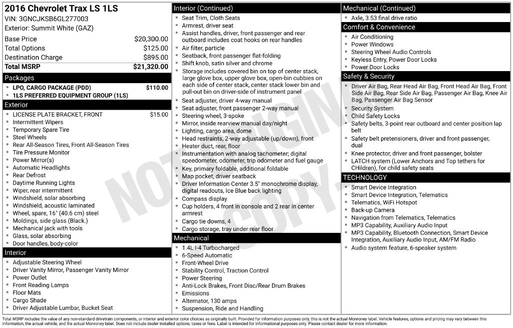 Used 2016 Chevrolet Trax LS w/ LPO, Cargo Package FWD image 33