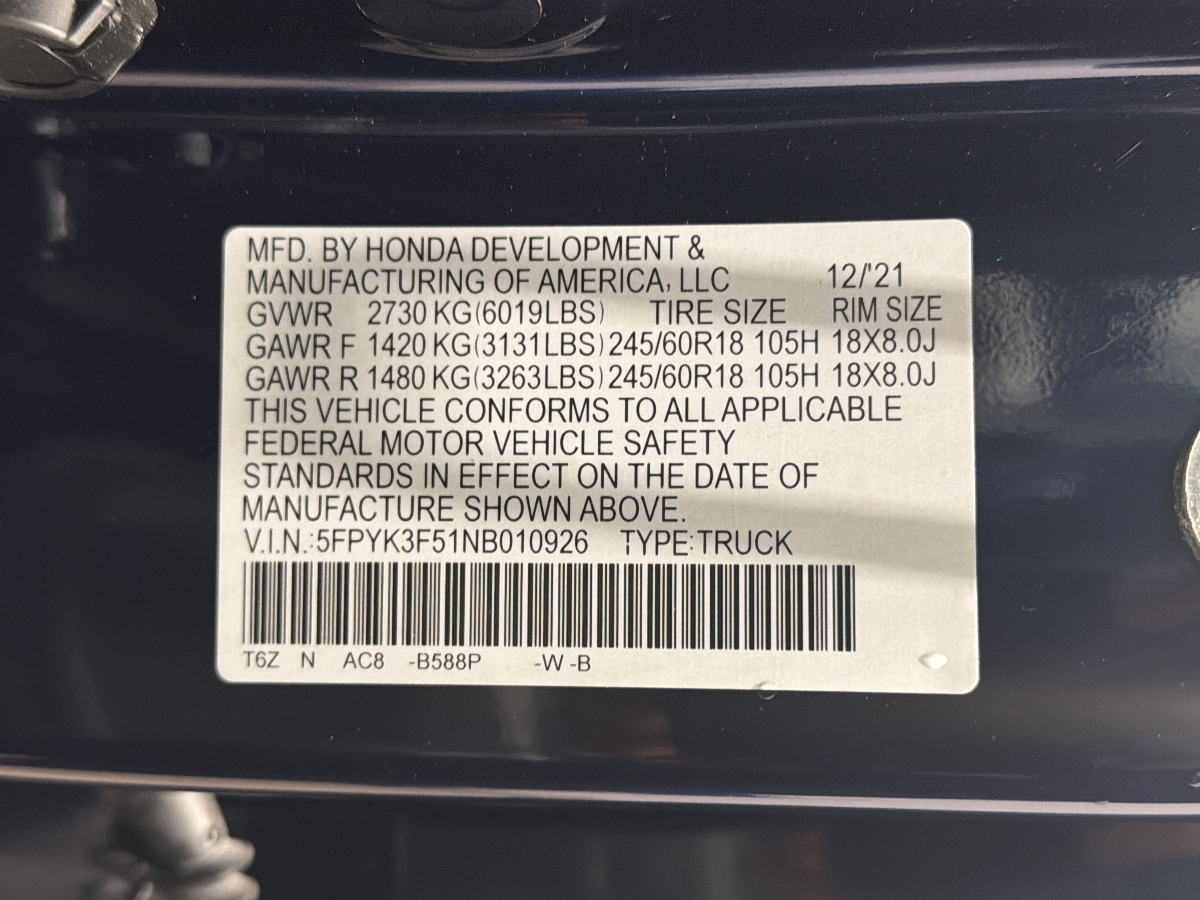 Certified 2022 Honda Ridgeline RTL image 36