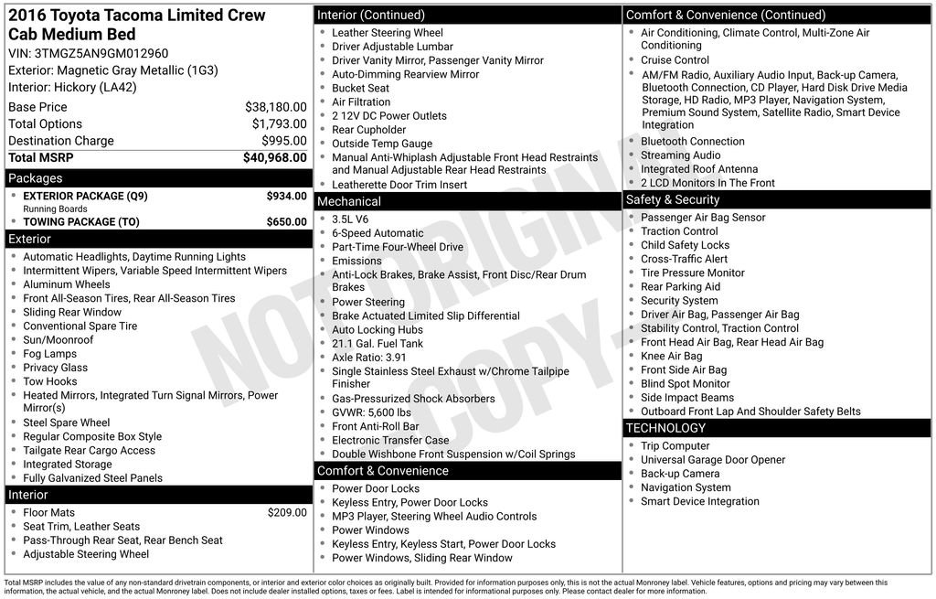 Used 2016 Toyota Tacoma Limited w/ Exterior Package image 26