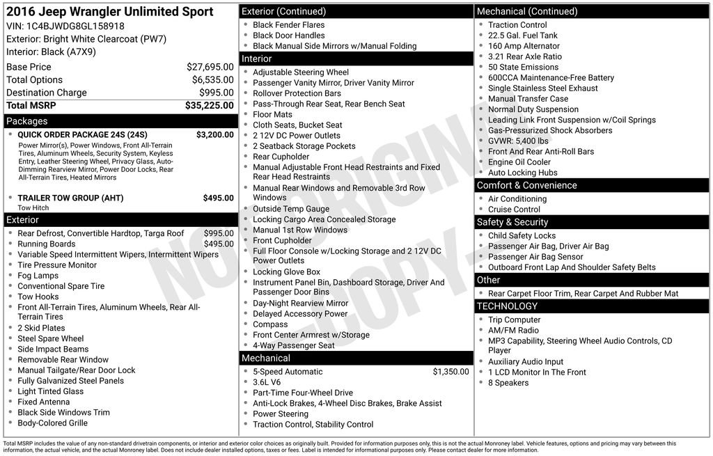 Used 2016 Jeep Wrangler Unlimited Sport w/ Quick Order Package 24S AWD/4WD image 15