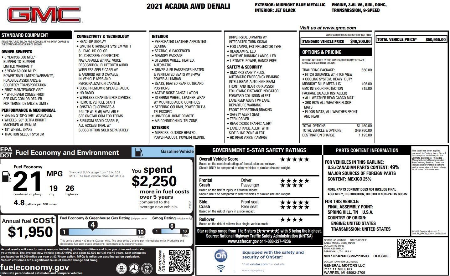 Used 2021 GMC Acadia Denali w/ Trailering Package image 38