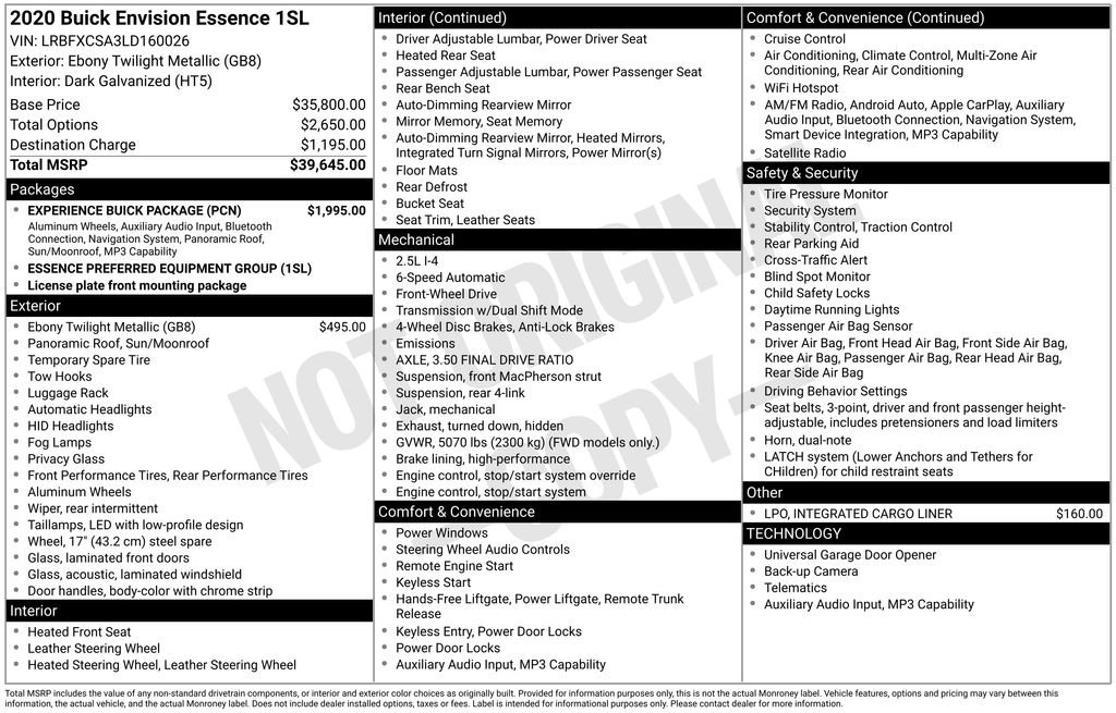 Used 2020 Buick Envision Essence w/ Experience Buick Package image 5
