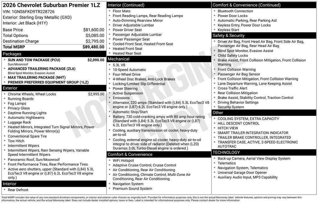 New 2026 Chevrolet Suburban Premier w/ Sun And Tow Package AWD/4WD image 25