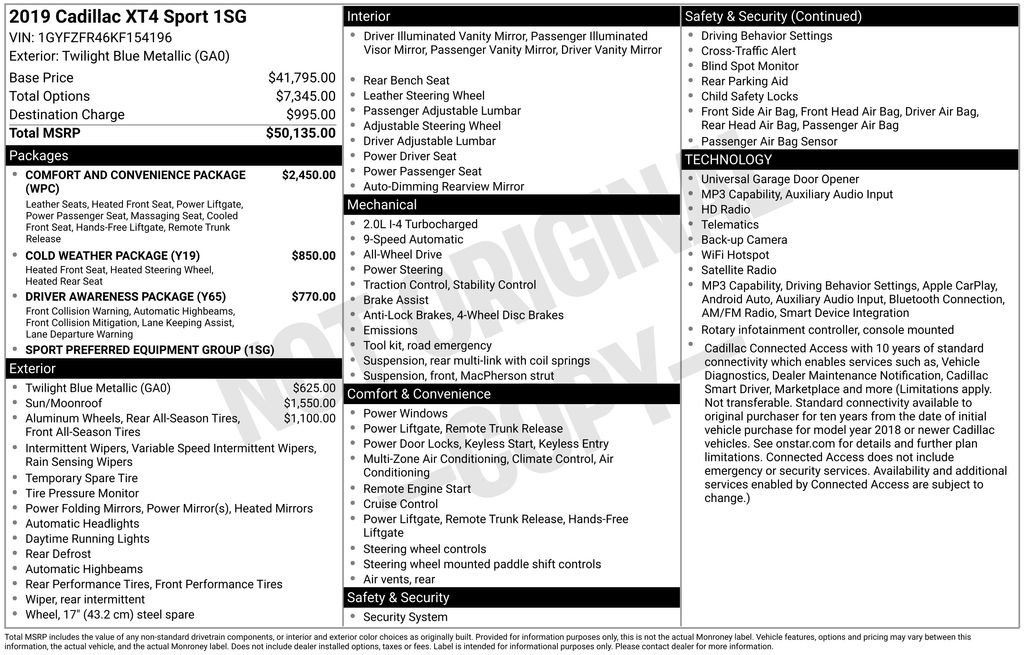 Certified 2019 Cadillac XT4 Sport AWD/4WD image 34