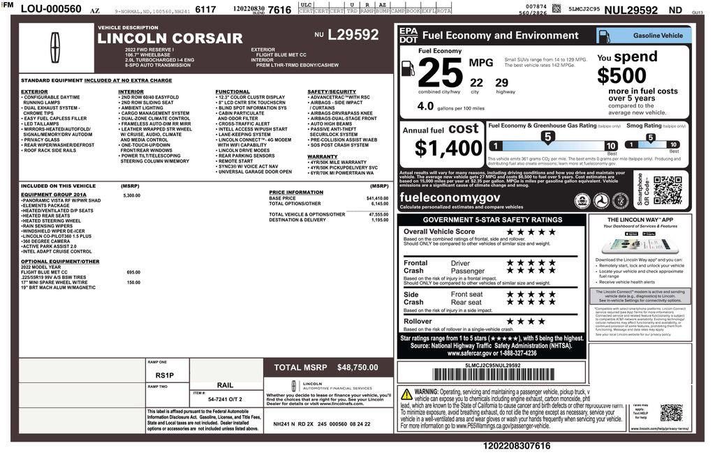 Used 2022 Lincoln Corsair Reserve w/ Equipment Group 201A FWD image 2