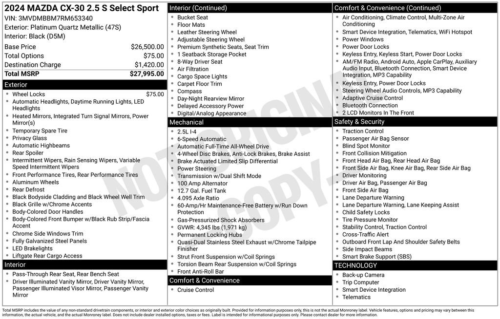 Used 2024 MAZDA CX-30 AWD 2.5 S w/ Select Sport Pkg image 9