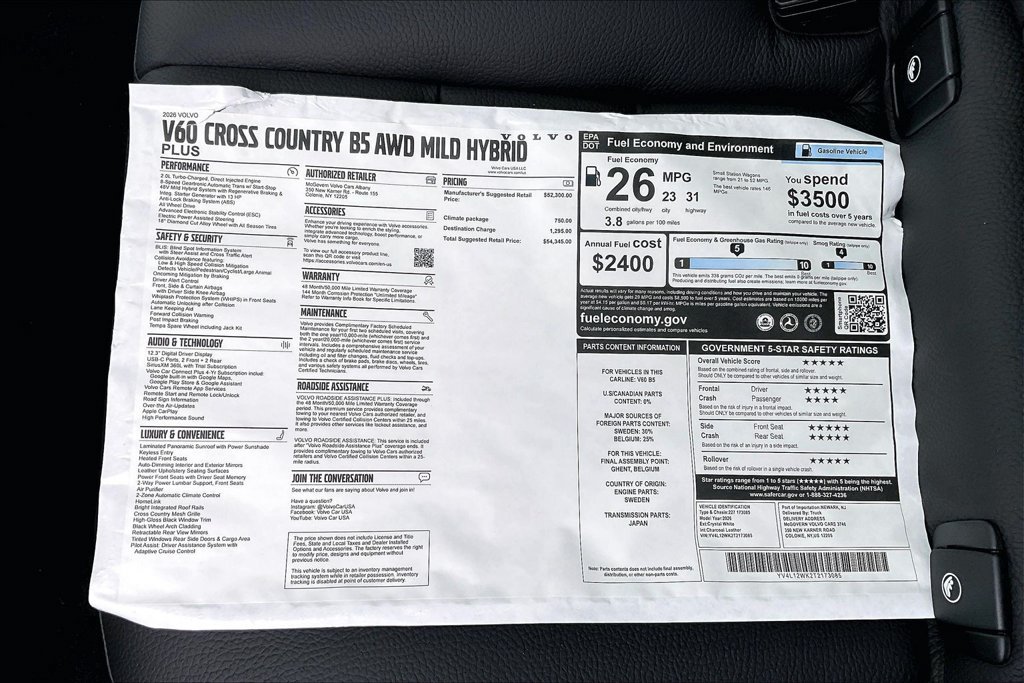 New 2026 Volvo V60 B5 Cross Country Plus w/ Climate Package AWD/4WD image 15