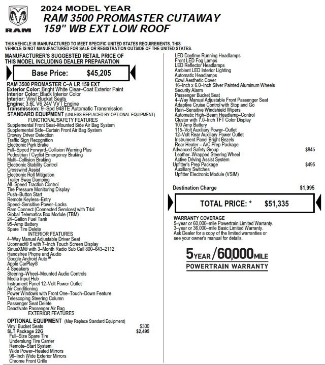 Used 2024 RAM ProMaster 3500 w/ Quick Order Package 22G SLT image 7