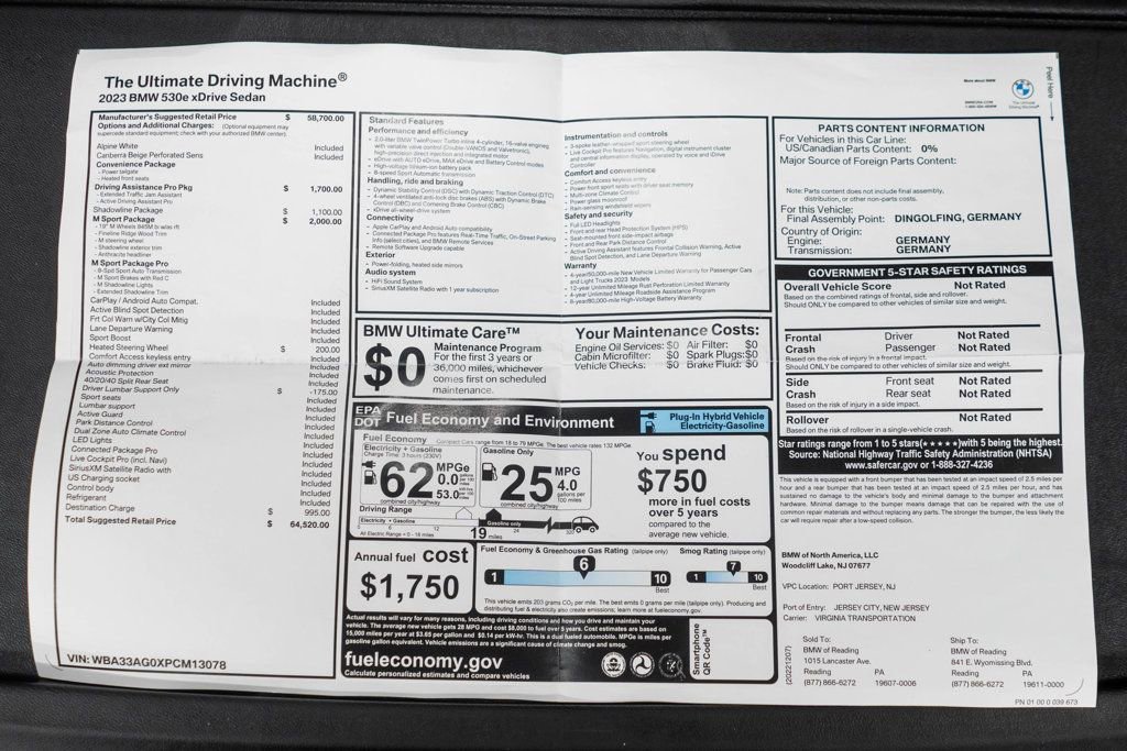Used 2023 BMW 530e xDrive w/ M Sport Package AWD/4WD image 58