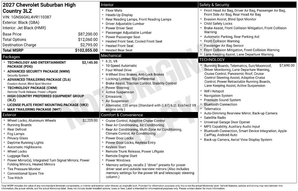 New 2027 Chevrolet Suburban High Country AWD/4WD image 2