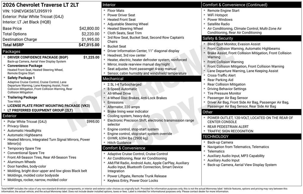 New 2026 Chevrolet Traverse LT w/ Driver Confidence Package AWD/4WD image 43