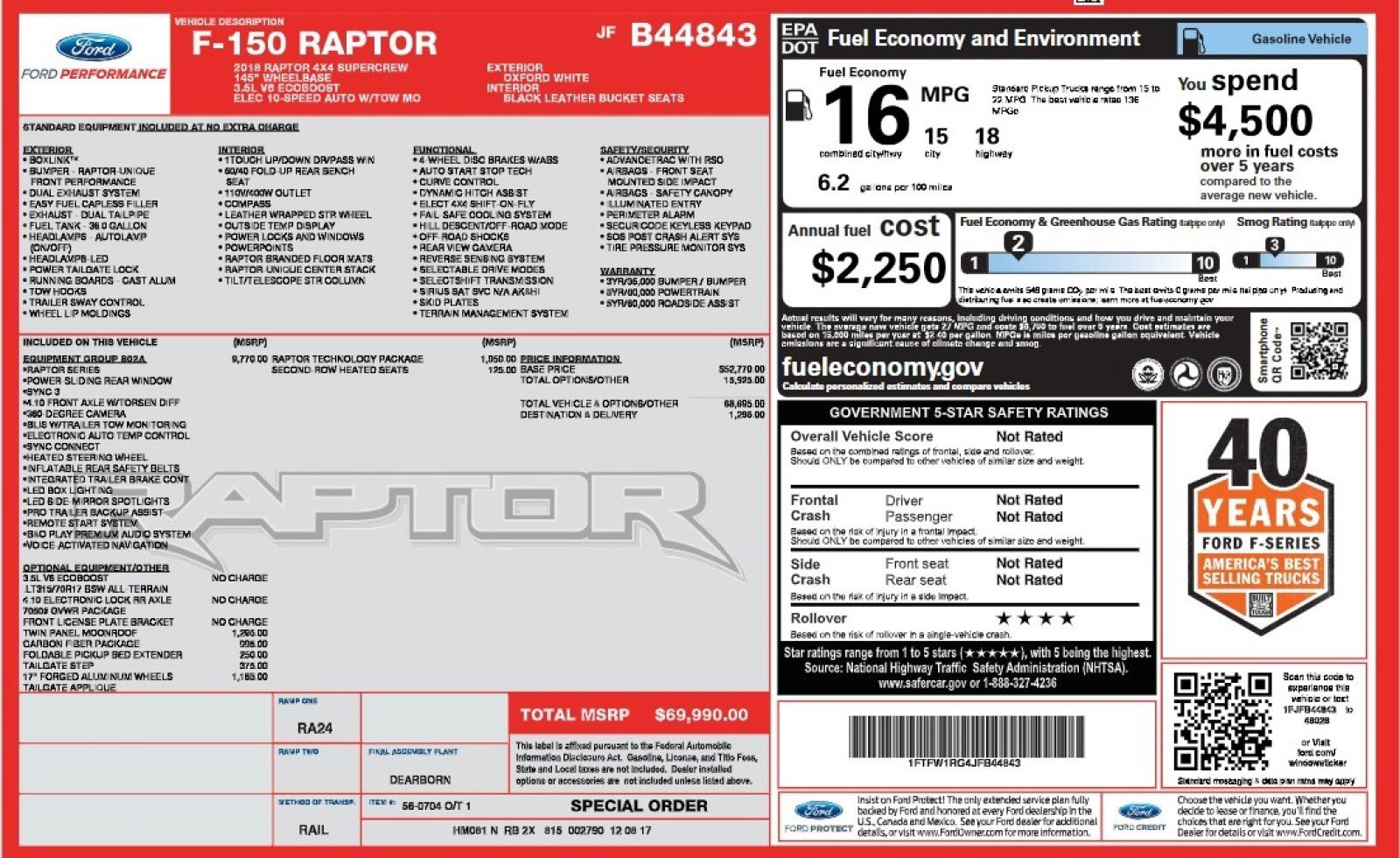 Used 2018 Ford F150 Raptor w/ Equipment Group 802A Luxury AWD/4WD image 2