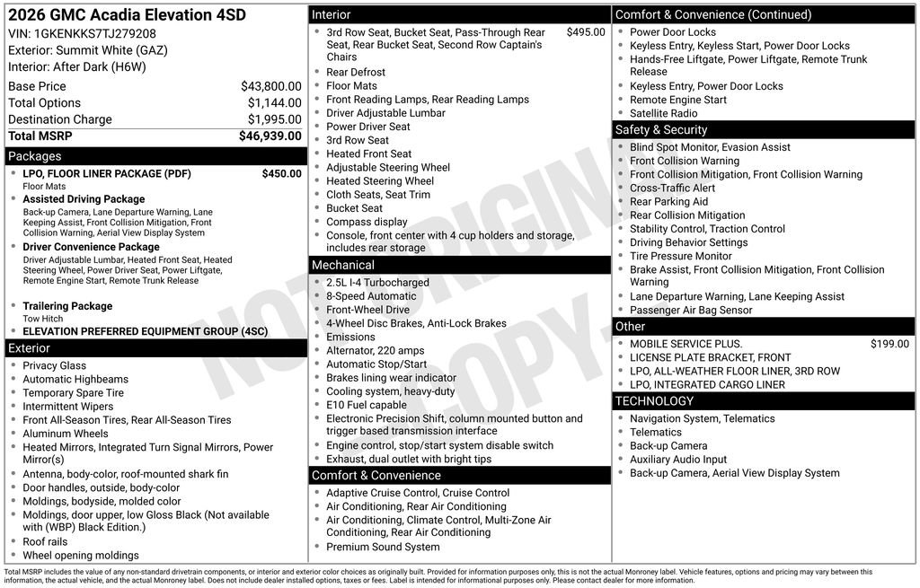New 2026 GMC Acadia Elevation w/ LPO, Floor Liner Package FWD image 9