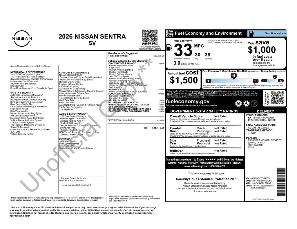 Certified 2026 Nissan Sentra SV w/ SV Convenience Package FWD image 8