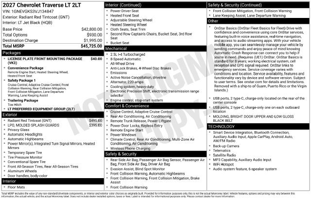 New 2027 Chevrolet Traverse LT AWD/4WD image 25