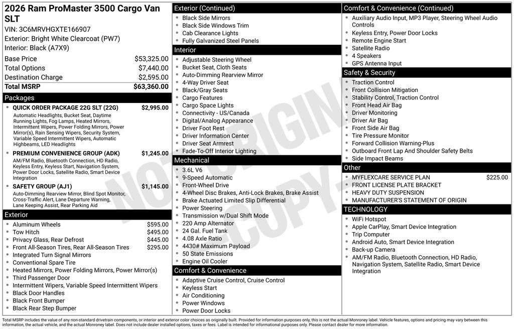 New 2026 RAM ProMaster 3500 w/ Quick Order Package 22G SLT FWD image 5