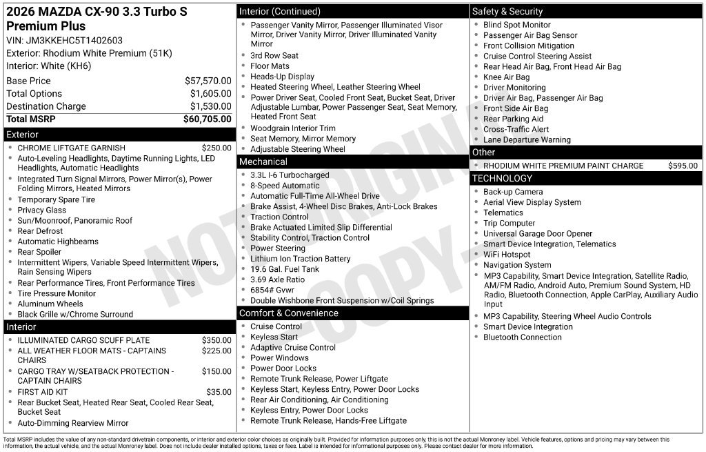 New 2026 MAZDA CX-90 3.3 Turbo S w/ Premium Plus AWD/4WD image 4