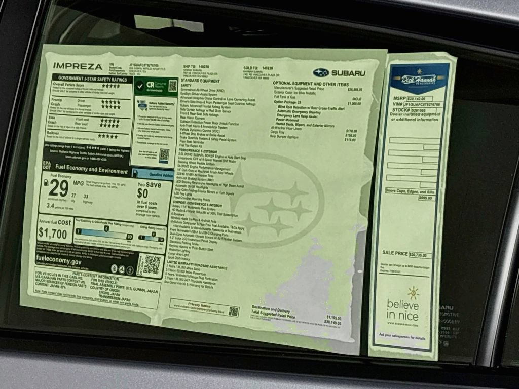 New 2026 Subaru Impreza 2.0i Sport AWD/4WD image 24