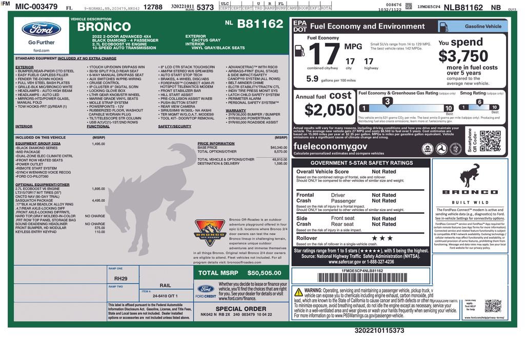 Certified 2022 Ford Bronco Black Diamond w/ Sasquatch Package image 7