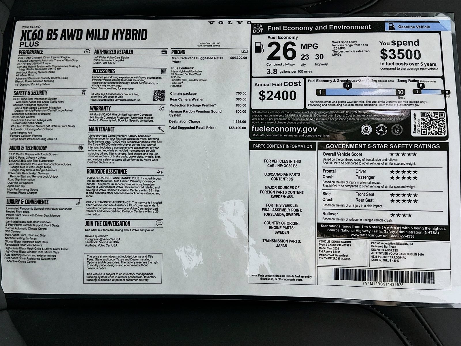 New 2026 Volvo XC60 B5 Plus w/ Protection Package Premier AWD/4WD image 49