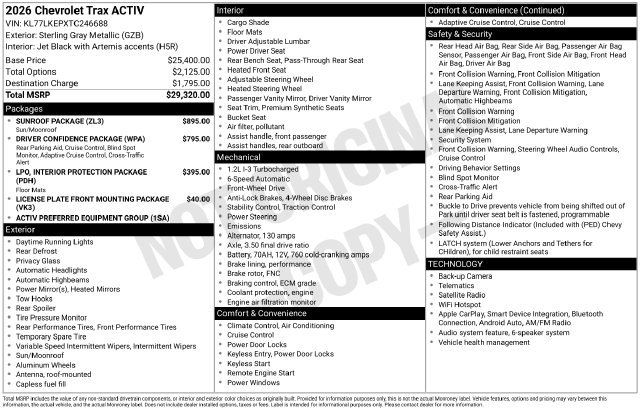 New 2026 Chevrolet Trax ACTIV w/ Sunroof Package FWD image 2