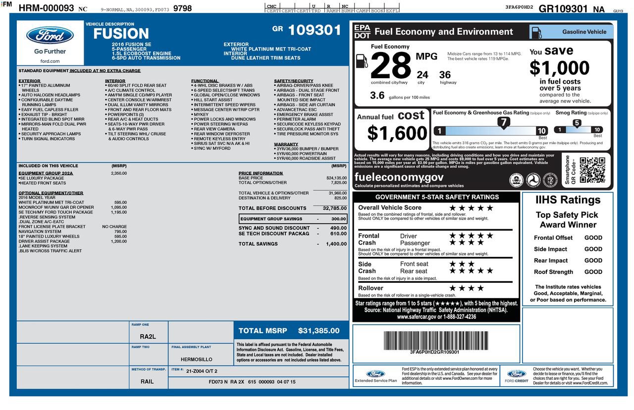 Used 2016 Ford Fusion SE w/ Equipment Group 202A FWD image 31