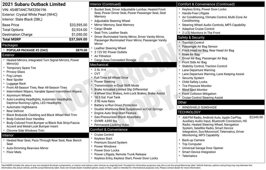Used 2021 Subaru Outback Limited w/ Popular Package #2 image 42