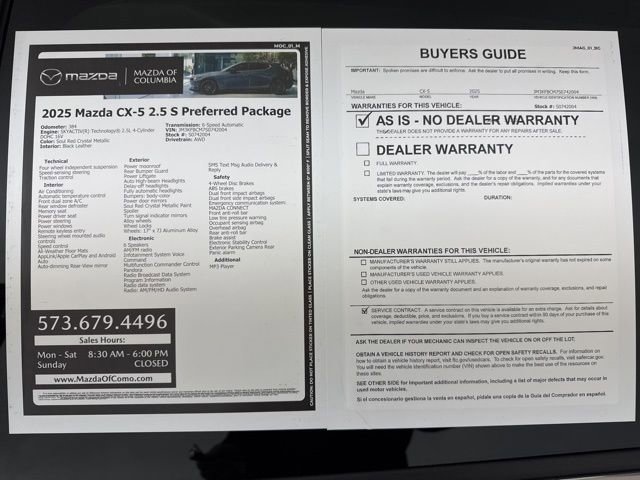 Used 2025 MAZDA CX-5 AWD 2.5 S w/ Preferred Package image 31