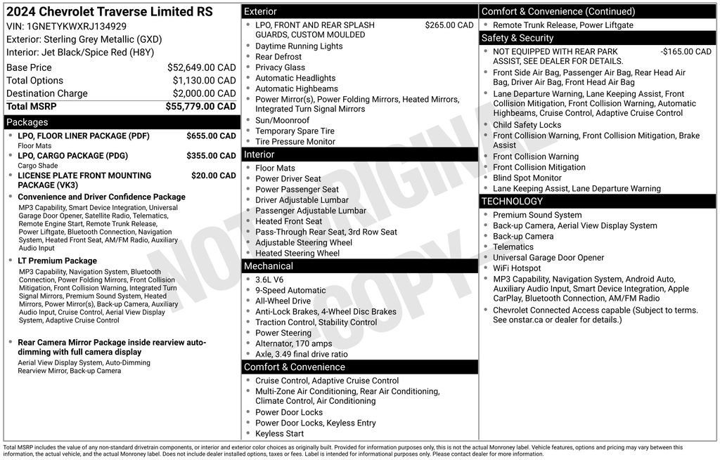 Used 2024 Chevrolet Traverse RS w/ LPO, Floor Liner Package AWD/4WD image 10
