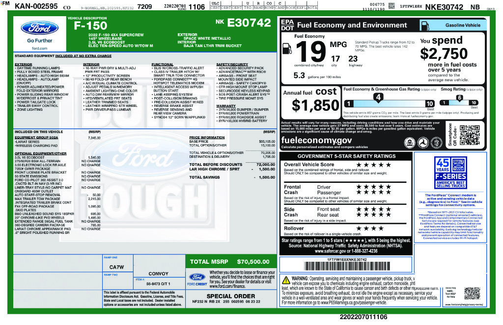 Certified 2022 Ford F150 Lariat w/ Equipment Group 502A High AWD/4WD image 35