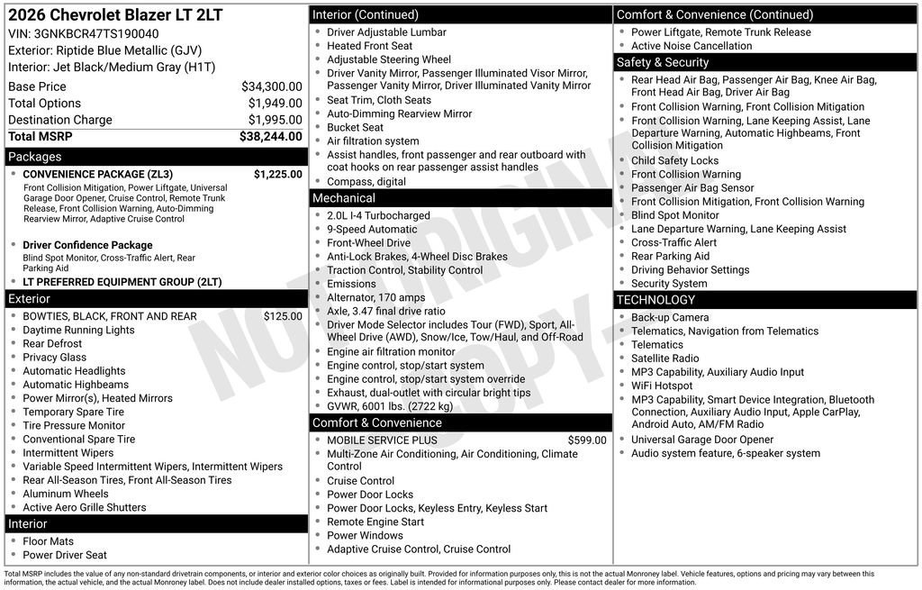 New 2026 Chevrolet Blazer LT w/ Convenience Package