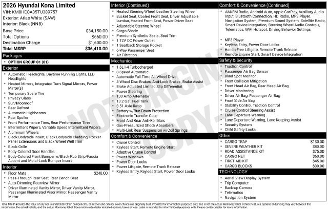 New 2026 Hyundai Kona Limited AWD/4WD image 27