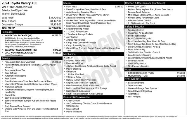 Used 2024 Toyota Camry XSE w/ Navigation Package image 7