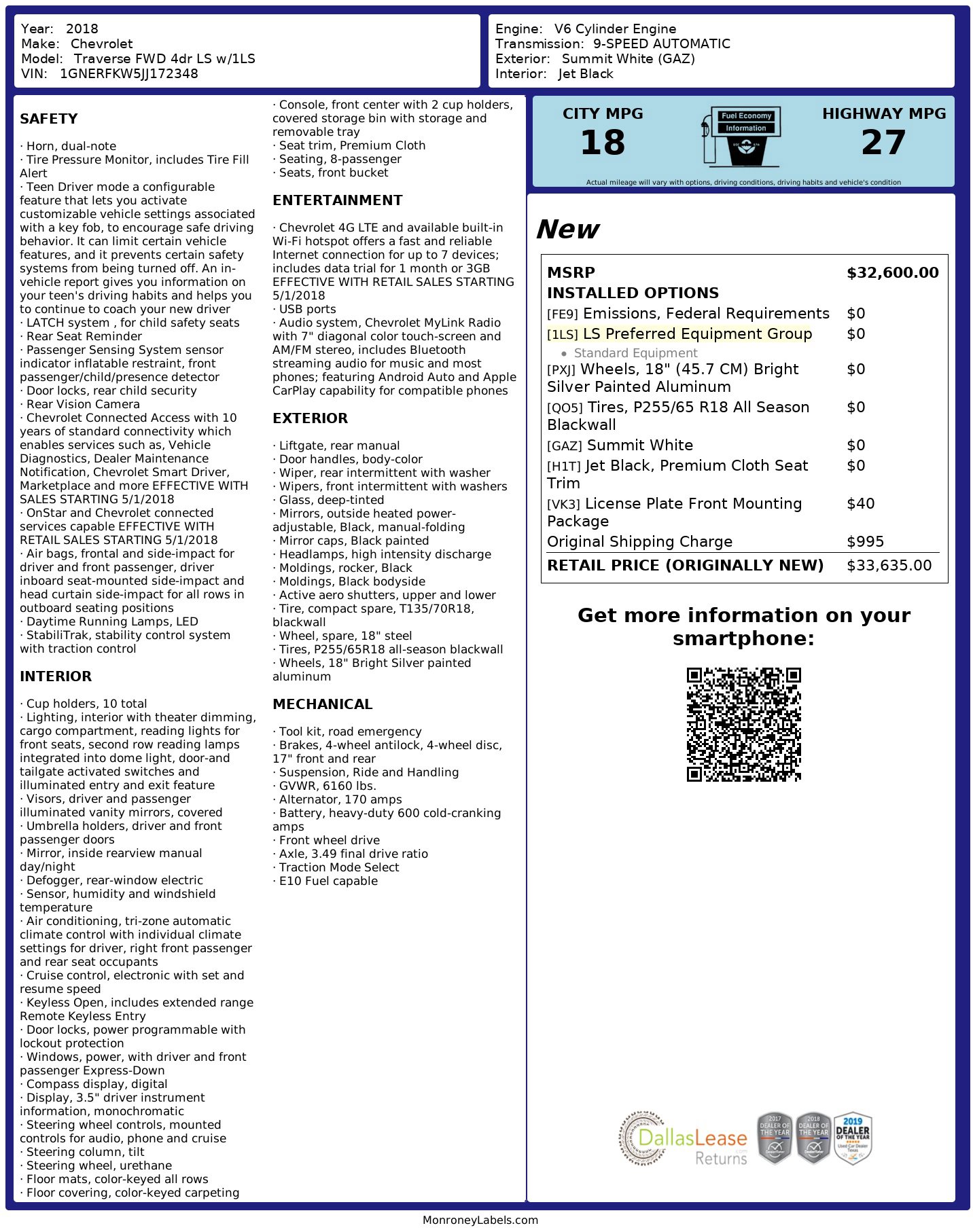 Used 2018 Chevrolet Traverse LS FWD image 3